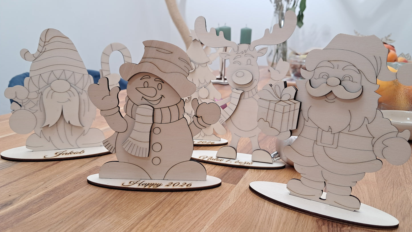Wooden Santa Claus and His Crew – Add a Name