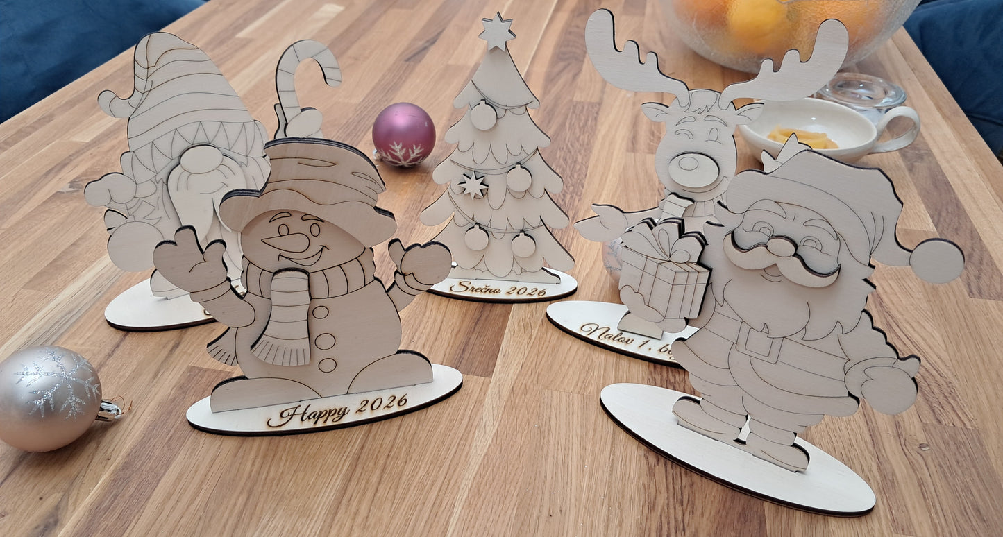 Wooden Santa Claus and His Crew – Add a Name