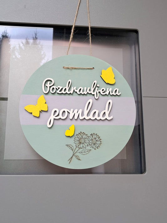 Pozdravljena pomlad obešanka za na vrata - JBforma
